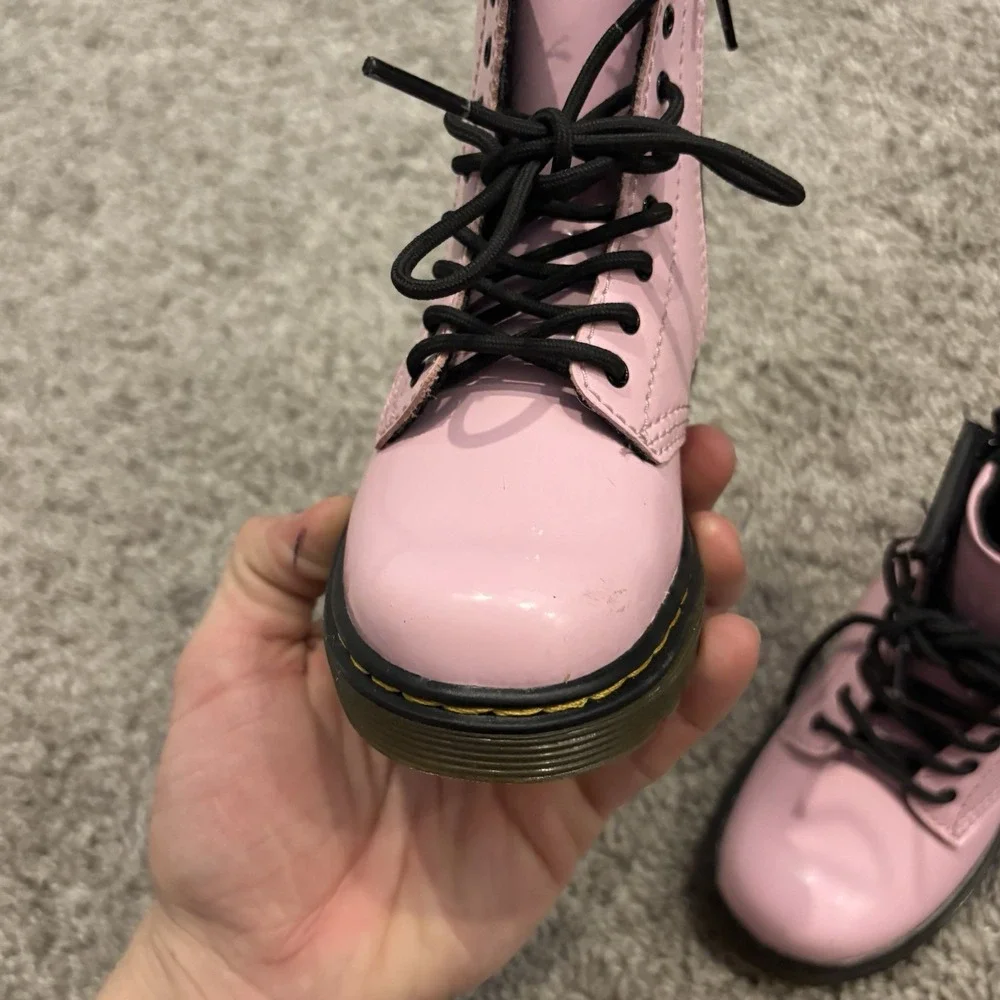 Dr. Martens Patent Leather Pink Toddler Combat Boots - SZ 9c Childs Kids Shoes